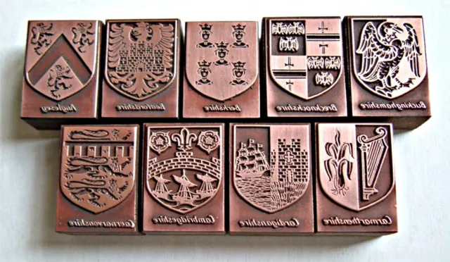 "OLD ENGLISH COUNTY CRESTS" Print Blocks. (Multiple Item Listing)