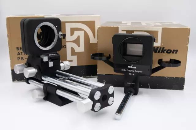 Nikon Bellows Unit & Slide Copying Adapter (PB-4, PS-4) w/Original Boxes, Ex++ Nikon Bellows Unit & Slide Copying Adapter (PB-4, PS-4) w/Original Boxes, Ex++