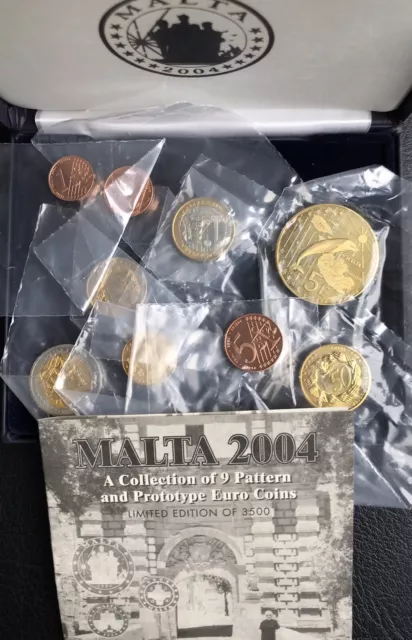 Malta 2004 1 Cent - €5 Euro Proof Pattern Probe Essai Coin Set ~ COA Card ~ Case