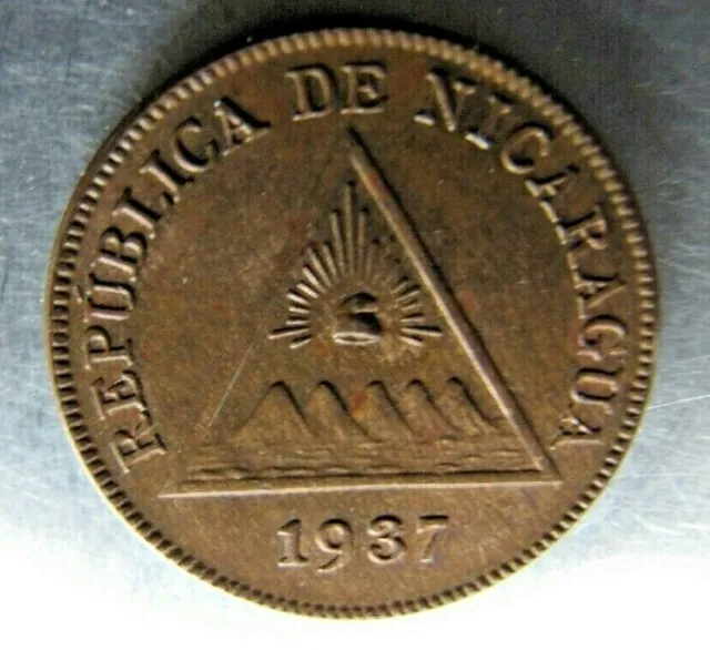 Nicaragua KM11 One Centavo 1937 choice red-brown UNC.