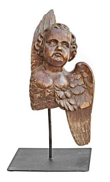 RARE ANTIQUE 17th CENTURY FRENCH CARVED WOOD CHERUB ANGEL ARCHITECTURAL SALVAGE