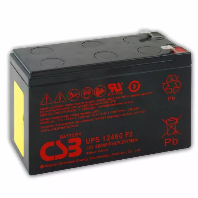 CSB UPS12460 F2 Batterie Rechargeable Plomb 12V 460W Faston 6,3mm X Ups