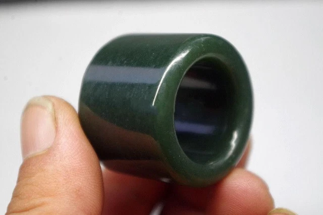 Chinese Natural green jade He Tian jade handmade spanner Thumb rings 8216