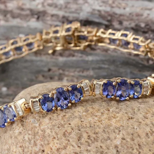 15.00CT Oval Cut Tanzanite & Diamond Tennis Bracelet With 14K Rose Gold Finish