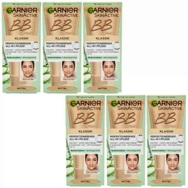 Garnier BB Cream KLASSIK -mittel- 6 x 50ml ALL-IN-1-PFLEGE mit Hyaluronsäure