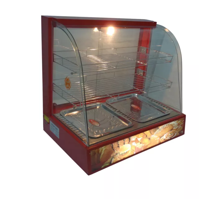 New Curved Glass Commercial Pie Warmer Heated Food Display Cabinet Large