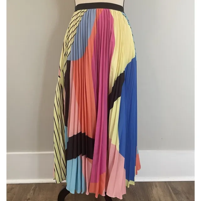 Anthropologie NWT Geisha Designs Multicolor Pleated Maxi Skirt Sz 2 MSRP $178