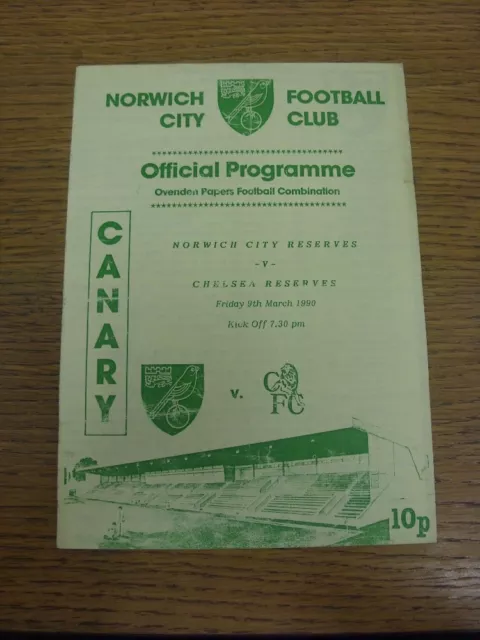 09/03/1990 Norwich City Reserves v Chelsea Reserves  (4 Pages, folded). Any faul