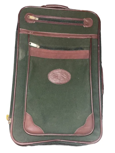 Orvis Rolling Carry On Suitcase Green Canvas Brown Leather