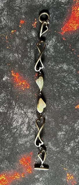 Bracelet En Argent Et Nacre - Motif Cœurs - Fermoir Tige - Très Bon état - Pour Femme