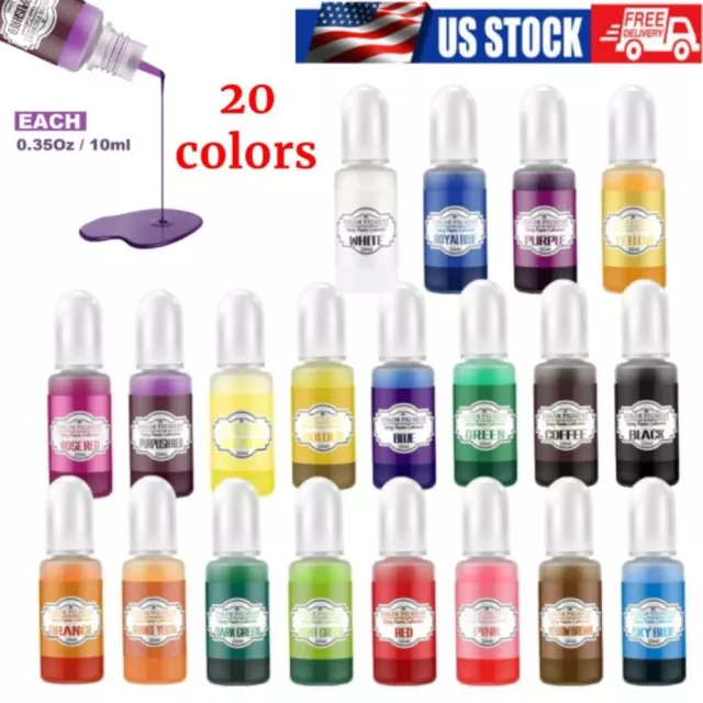 20 Colors Epoxy UV Resin Pigment Liquid Colorant DIY Dye Art Craft Kit Set 10ml