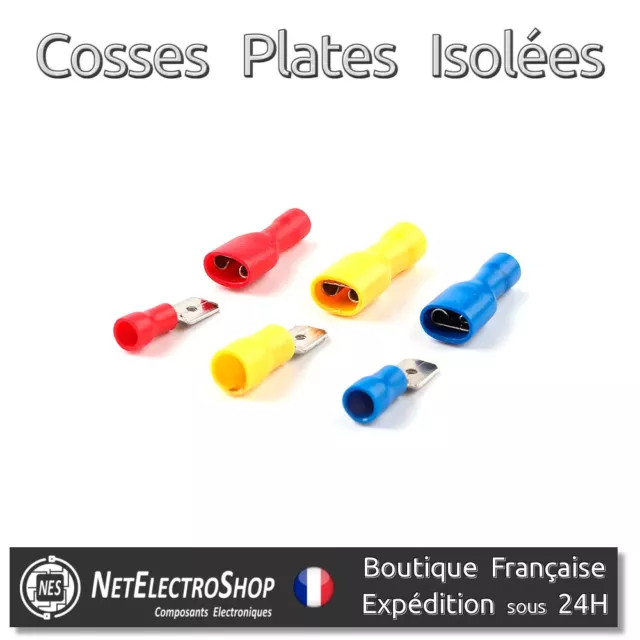 Cosse Electrique Plate Isolée à Sertir, Male/Femelle, 6.3mm, Cable de 0.5 à 6mm²