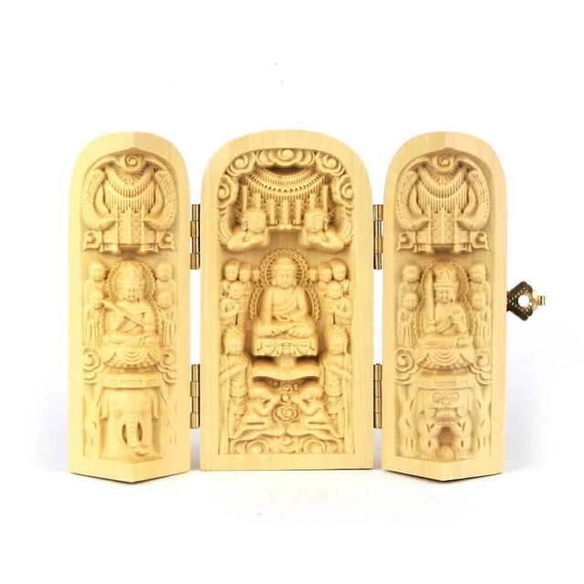 Kurita wood carved Buddha statue brand [Sankaibutsu] (cylind... Ships from Japan