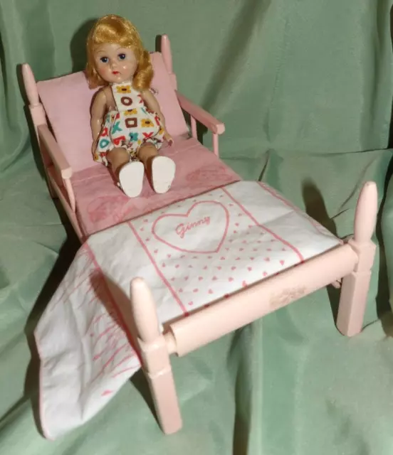 Vintage 1950's SLW Vogue BL Ginny Doll 8" Hard Plastic in Vintage Sunsuit & Bed