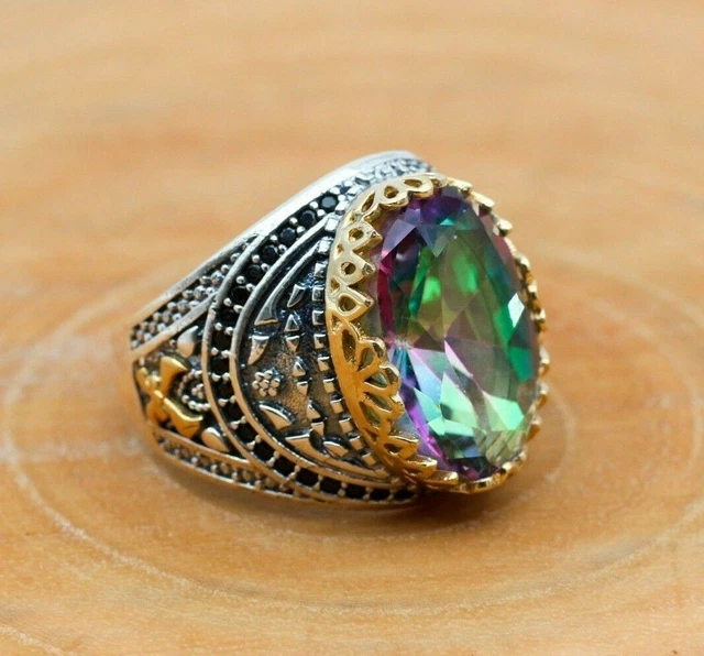 Bague pour homme en topaze mystique faite à la main en argent 925k avec...