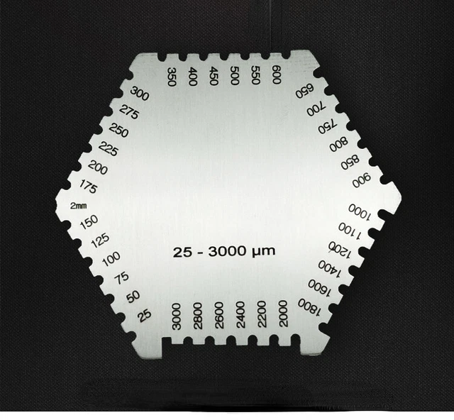 ND088 Hexagonal Acero Inoxidable Película Hexagonal Peine Medidor de Espesor 25-3000μm