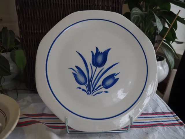 Grand Plat Rond A Tarte,  Dlg Badonviller   Décor Tulipes. Diametre 31,5 Cm. Tbe