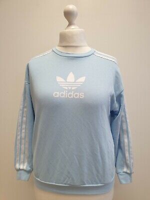 Rr418 Girls Adidas Blue 3 White Stripe Pullover Sports Sweatshirt Uk 11-12 Yrs