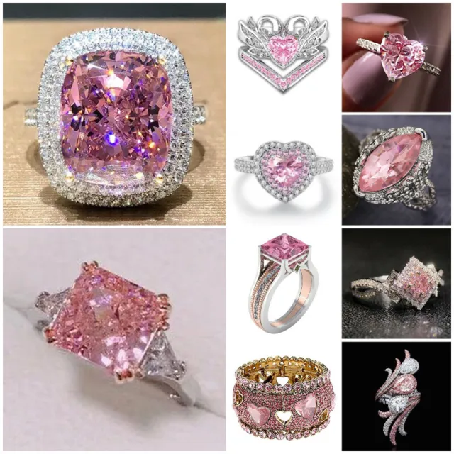 Silver Rings Gorgeous Pink Sapphire Women Wedding Ring Gifts Jewelry Size 6-10