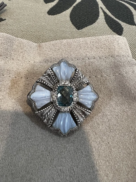 Judith Ripka Sterling Silver 925 Faceted Blue Stone Brooch Pendant