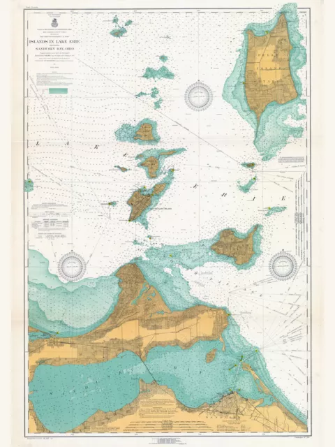 1917 Nautical Map Lake Erie Islands Sandusky Bay Ohio