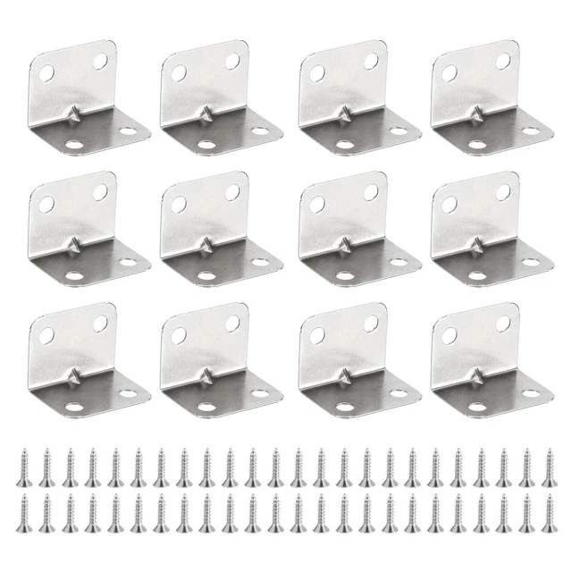 12Pcs L Shape Corner Brace, 1"x1"x1.26" Right Angle Bracket with Screws (Silver)