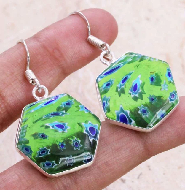 Dichroic Glass 925 Silver Plated Handmade Earrings of 1.5" Ethnic Gift