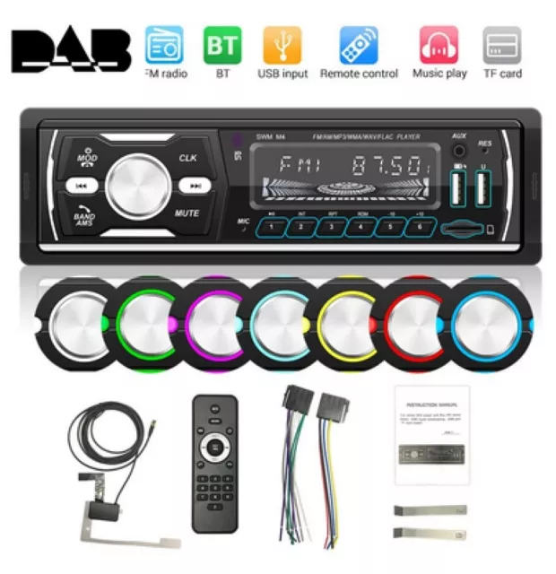 Radio de voiture stéréo DAB+ RDS AM FM 1 DIN Bluetooth lecteur MP3 audio 2 USB TF AUX IN