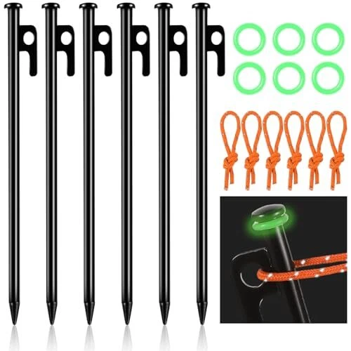 PHMING 12 Pièces Piquets De Tente Lumineux – 7×200 Mm, Vert Émeraude – Avec Arrache-clou Pour Camping Et Pique-nique