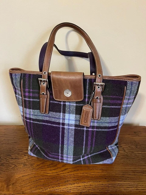 Coach Hampton Tartan #8322 Purple Plaid Wool Shopper Tote Bag Purse RARE