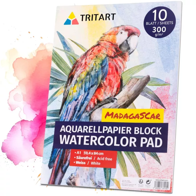 Aquarellpapier DIN A1 300g 10 Blatt, Aquarellblock, Zeichenblock Aquarellfarben