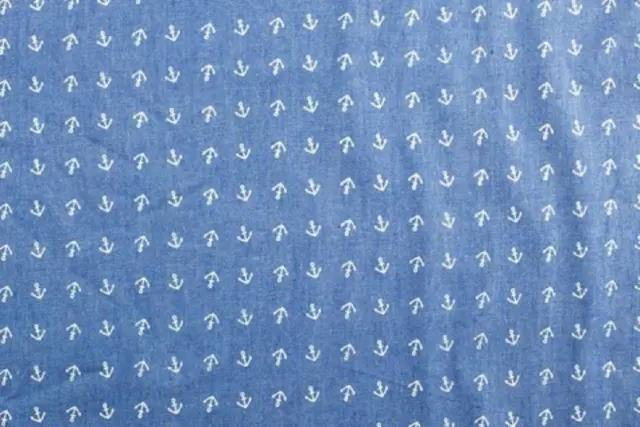 Bedruckte Baumwolle Denim Stoff - Hellblau Anker