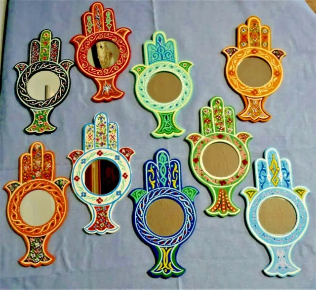 Beautifully Hand Painted Hand of Hamza Mirror from Morocco, Many Colours