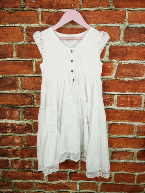 Pacchetto Ragazze Età 4-5 Anni M&S Prossimo Abito Estivo Senza Maniche Sole Pizzo Bianco 110Cm 2