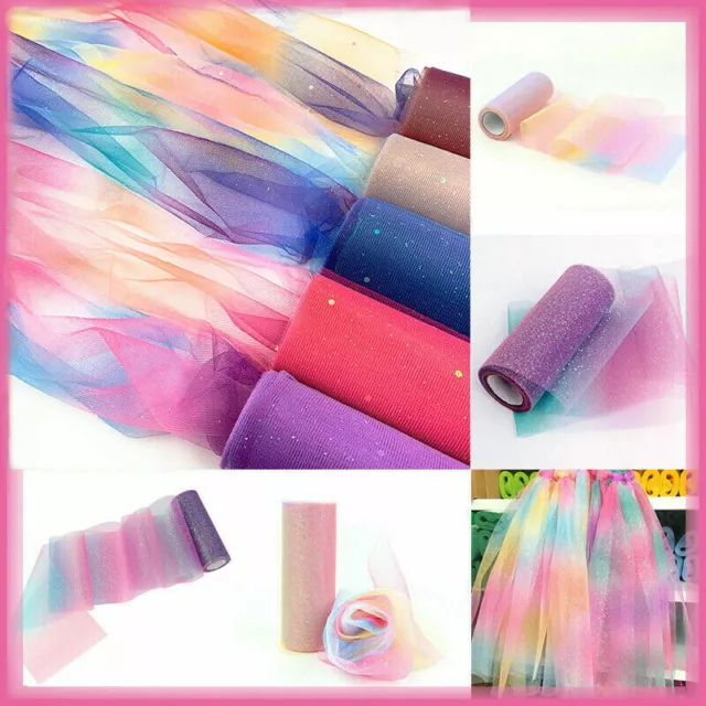 5pcs Bundle 10Yard/Roll Rainbow Glitter Tulle Organza Sheer Fabric Doll Clothing