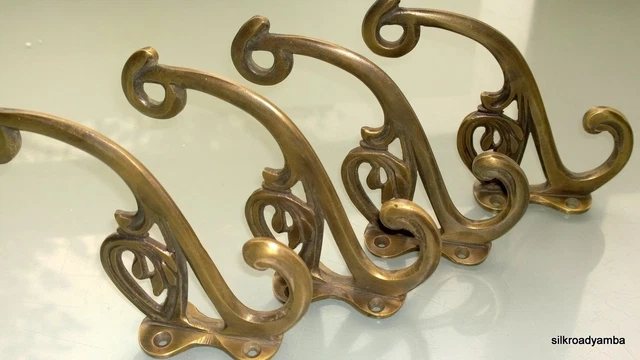 4 hall stand COAT HOOKS door solid brass antiques vintage old style 5" hook B