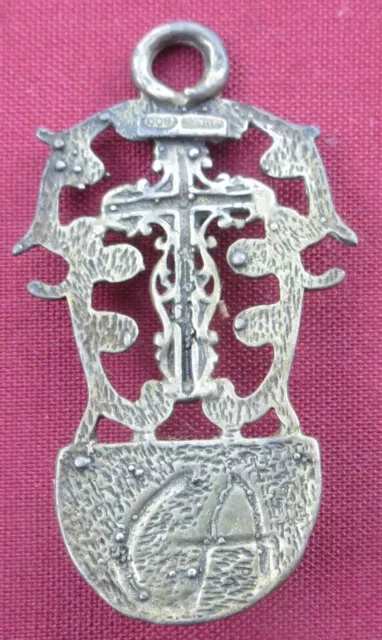 1900/1930 Ciondolo In Argento Medaglietta Votiva Acquasantiera Crocifisso 2