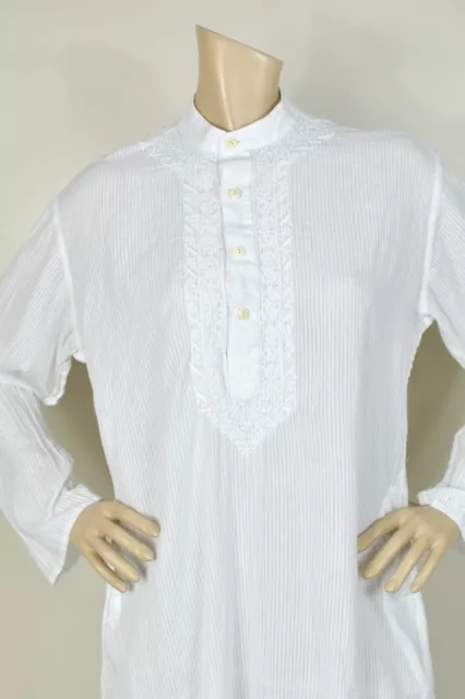 Fabindia weiß Baumwolle bestickt indisches Kurta Kaftan Kleid Gr. 42 24" PIT Unisex 2