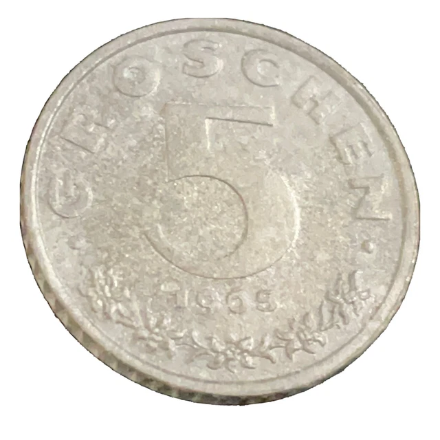 Austria 5 Groschen Coin 1965 Eagle Shield Hammer Sickle 2nd REPUBLIK  ÖSTERREICH 3
