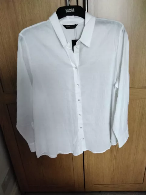 M&S Collection Ladies Cotton  Blouse Size 16  BMWT In White