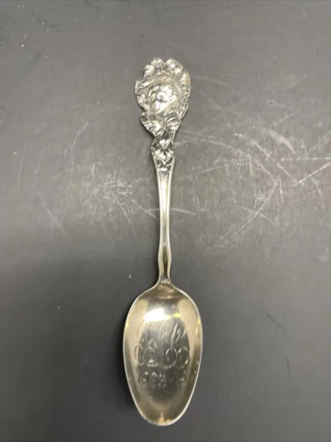 RARE Figural  Souvenir Spoon Art Nouveau, Lady 1903 5” Sterling Silver 13g Scrap