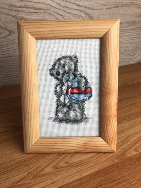 Tatty Teddy Me to You Holding Blue Heart & Envelope Framed Finished Cross Stitch