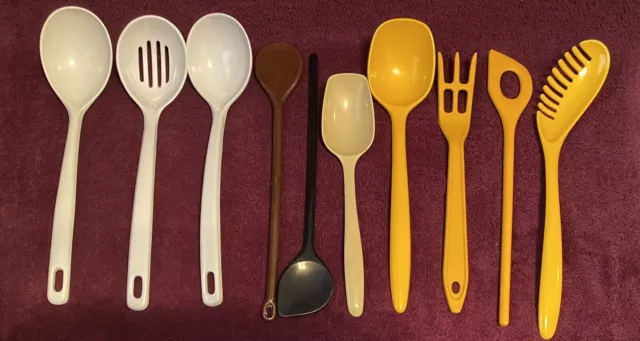 Lot Of 10 Vintage Melamine Utensils, EKCO, Hutzler, MEPAL, Melamine Ware