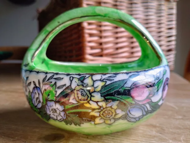 Vintage Art Deco Maling Ware Narcissus Posy Basket In Lovely Condition !!!