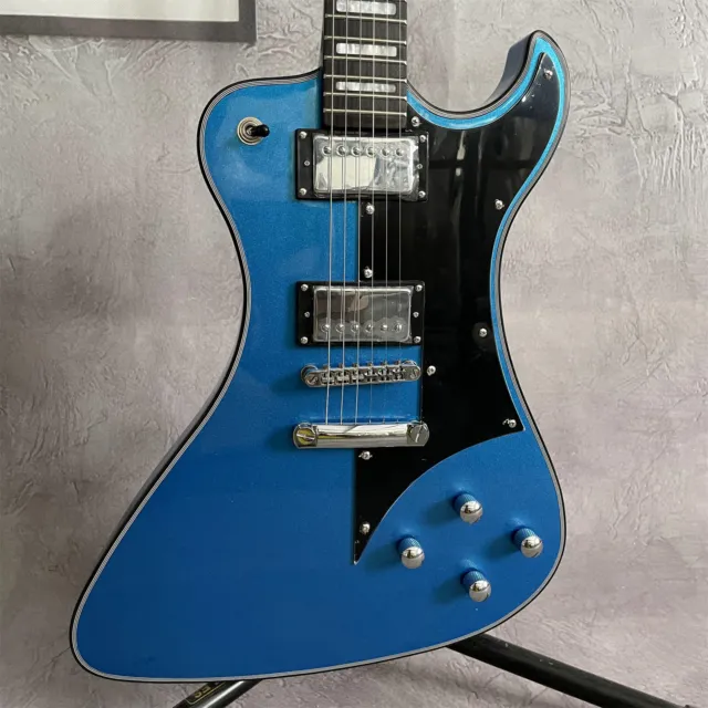 Factory Solid Body Metallic Blue Electric Guitar HH Pickups Chrome Hardware