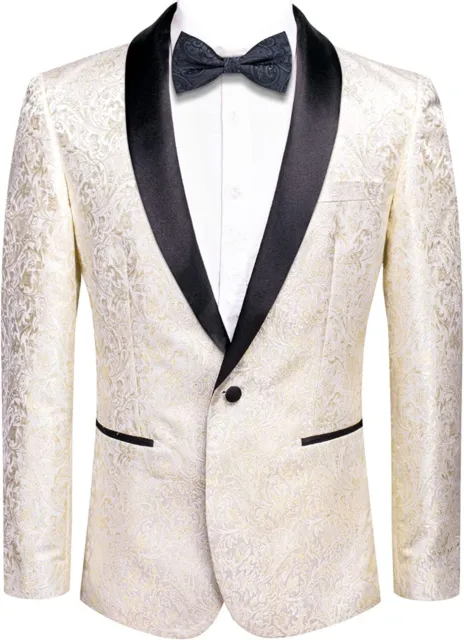 Hi-Tie Mens Suit Jacket Blazer One Button Shawl Lapel Long Sleeve Designer Dress