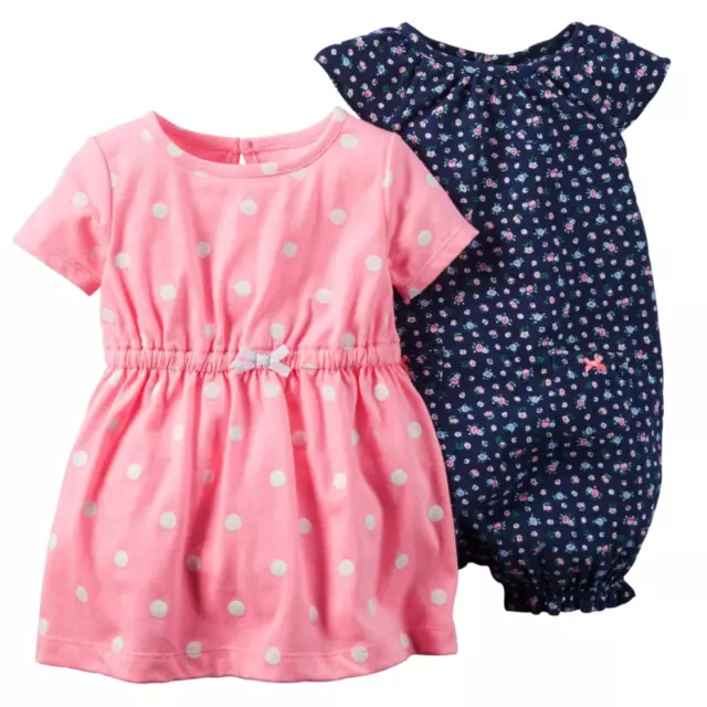 Carters Infant Girls Baby Outfit Floral Bodysuit & Pink Polka Dot Dress Set 3m