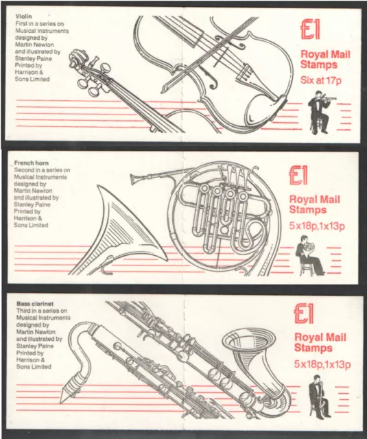 FH5 to FH7 Musical Instruments Series £1 folded booklets. Each sold separately.