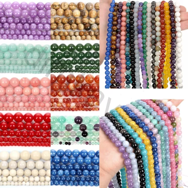 Natural Stone Round Spacer Loose Beads Gemstone 4mm 6mm 8mm 10mm Bracelets DIY