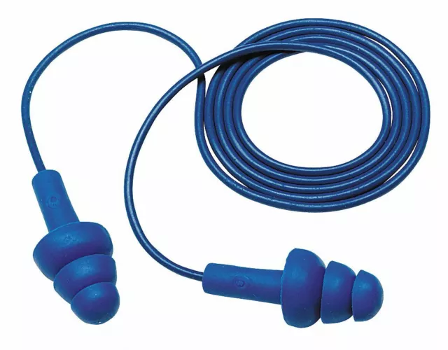 (Qty 20) Pair Corded Ear Plugs Reusable Metal Detectable Hearing Protection Blue